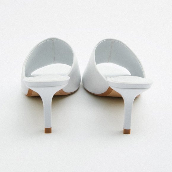 NEW Zara White 100% Genuine Soft Leather Slip On Sandals Heeled Mules Size 10 - Picture 5 of 9